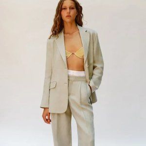 ZARA Women STRAIGHT CUT LINEN BLAZER BEIGE 3171/714 Size XS NEW WITH TAGS